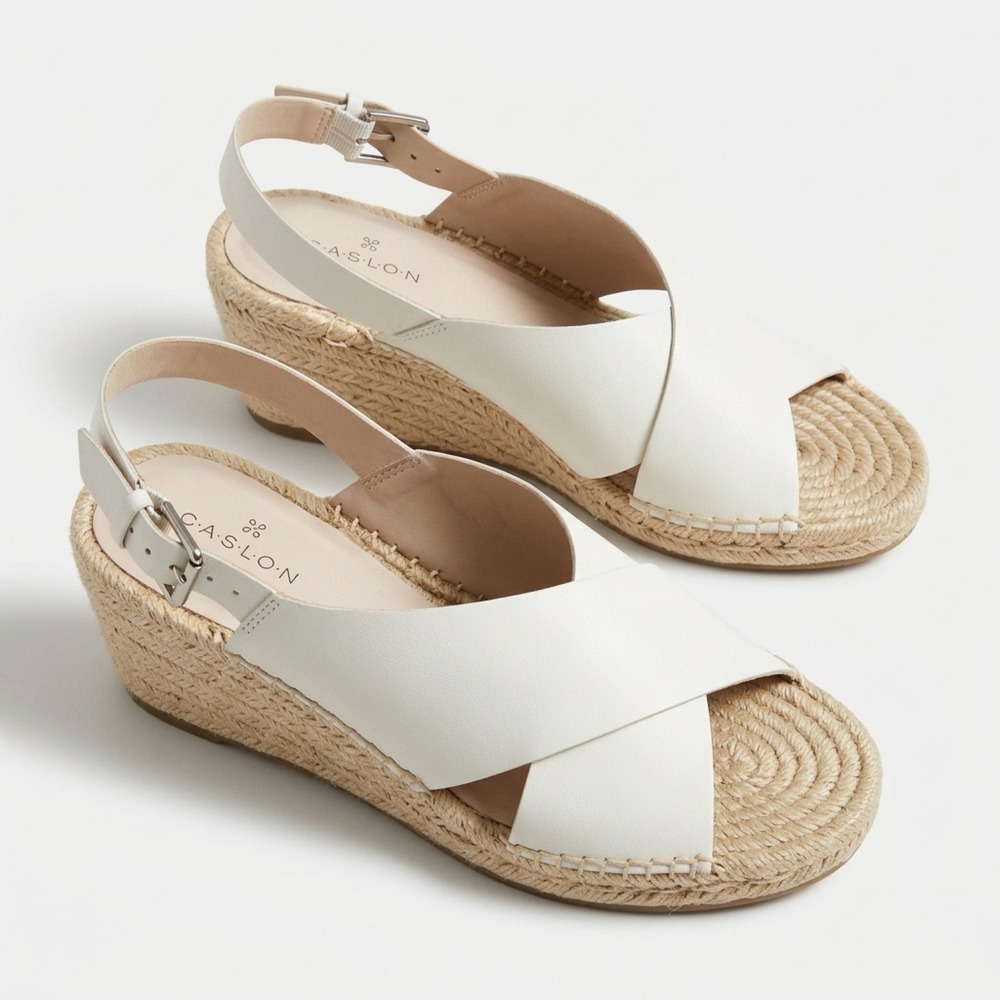 Caslon Womens White Leather Espadrille Wedge Sandals Slingback Size 8.5 M EUC